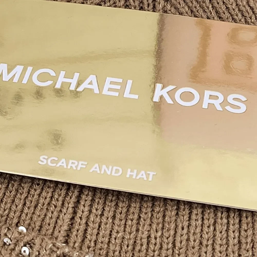 NWT {Michel Kors} Scarf and Hat Set Brown and Sequin NWT